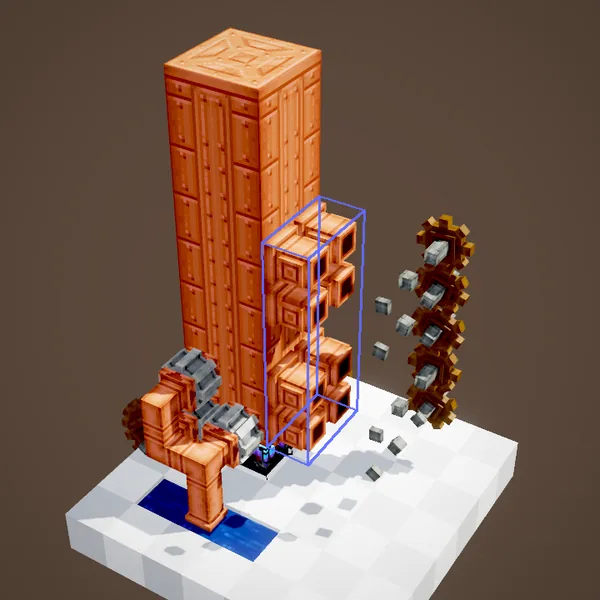 Eight Steam Engines attached to a large boiler, each one linked to a shaft