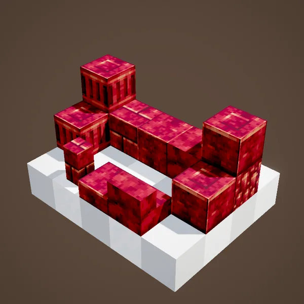 Crimsite and its variants: cut, polished, bricks, small bricks, layered, pillar, stairs, slab, wall