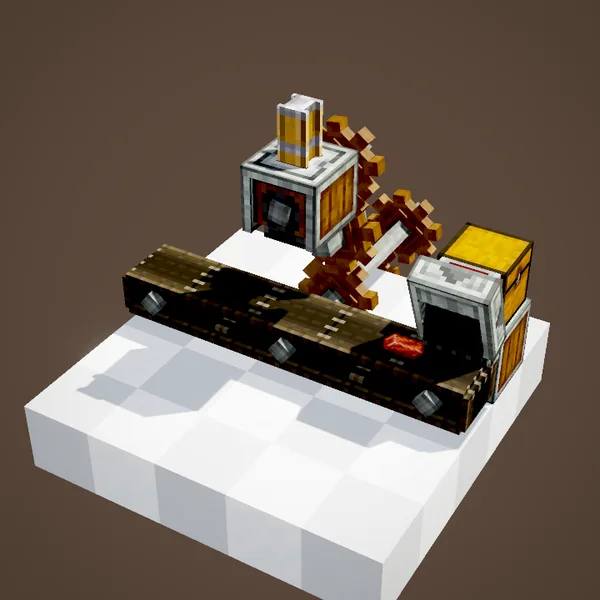 A funnel puts copper ingots on a mechanical belt that runs under the Mechanical Press
