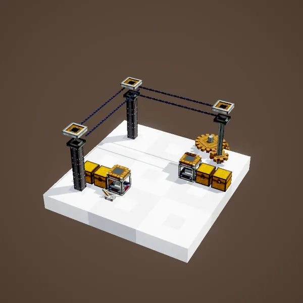 Chests linked by Packagers and Frogports at both ends of the chain