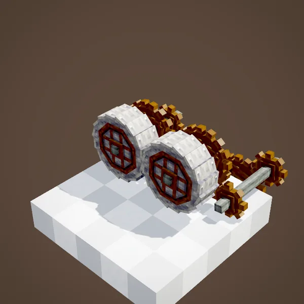 The two Crushing Wheels spin in opposite directions, driven by cogwheels