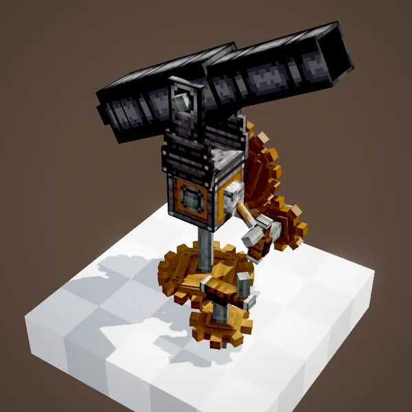 The cannon raised by 30 degrees through the elevation shaft